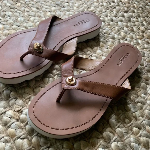 Coach Women's Tan Leather Sandals - Picture 1 of 5
